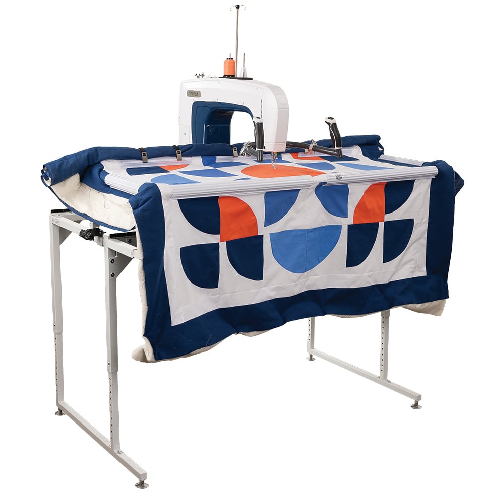 16x manual machine on a hoop-frame with a quilt
