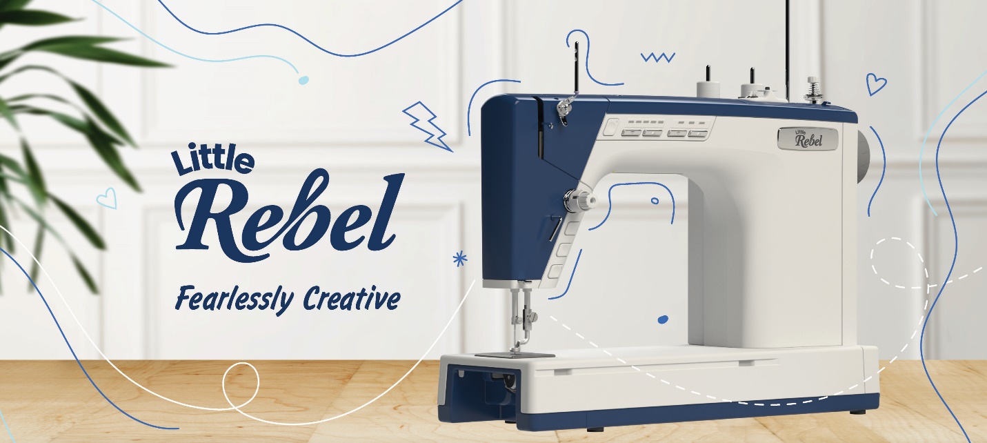 A blue and white sewing machine

Description automatically generated